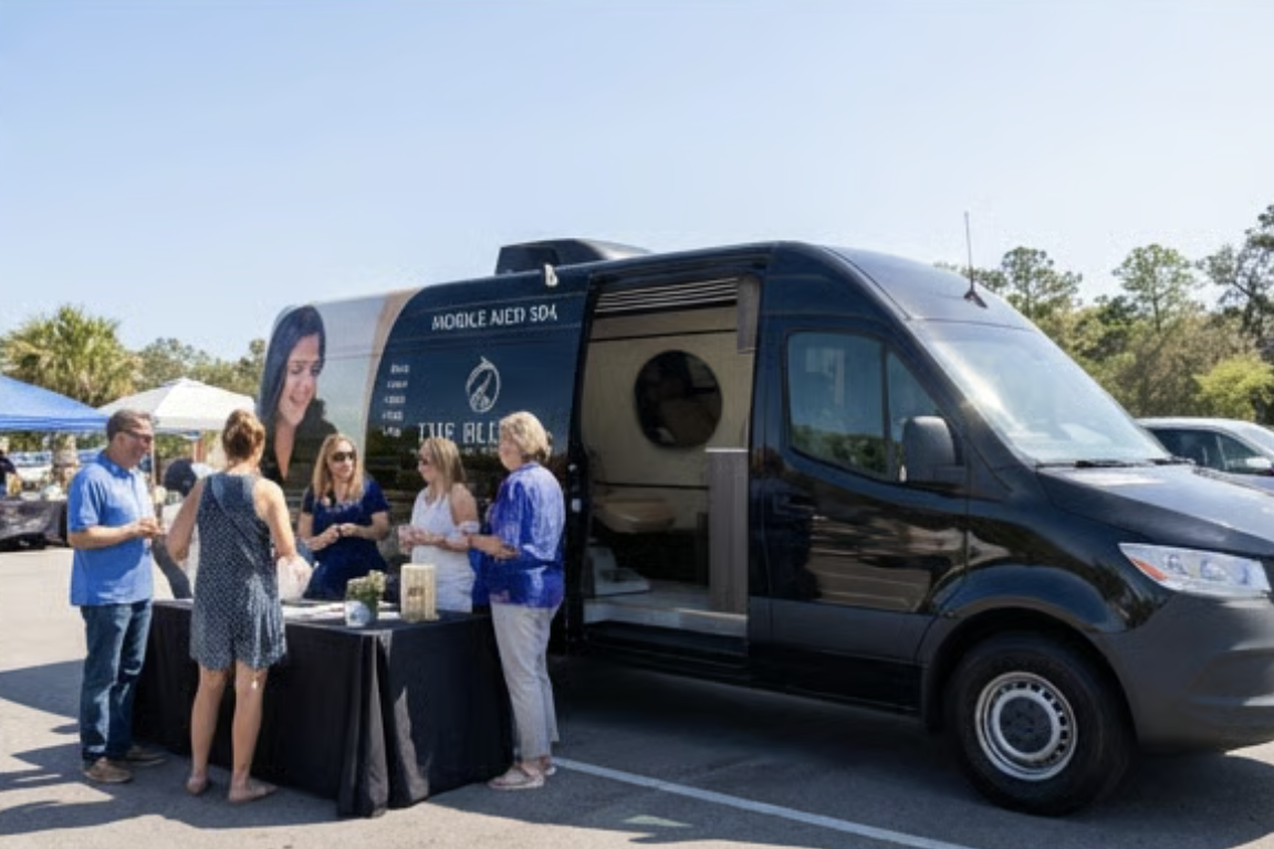 Mobile med spa van at event with clients
